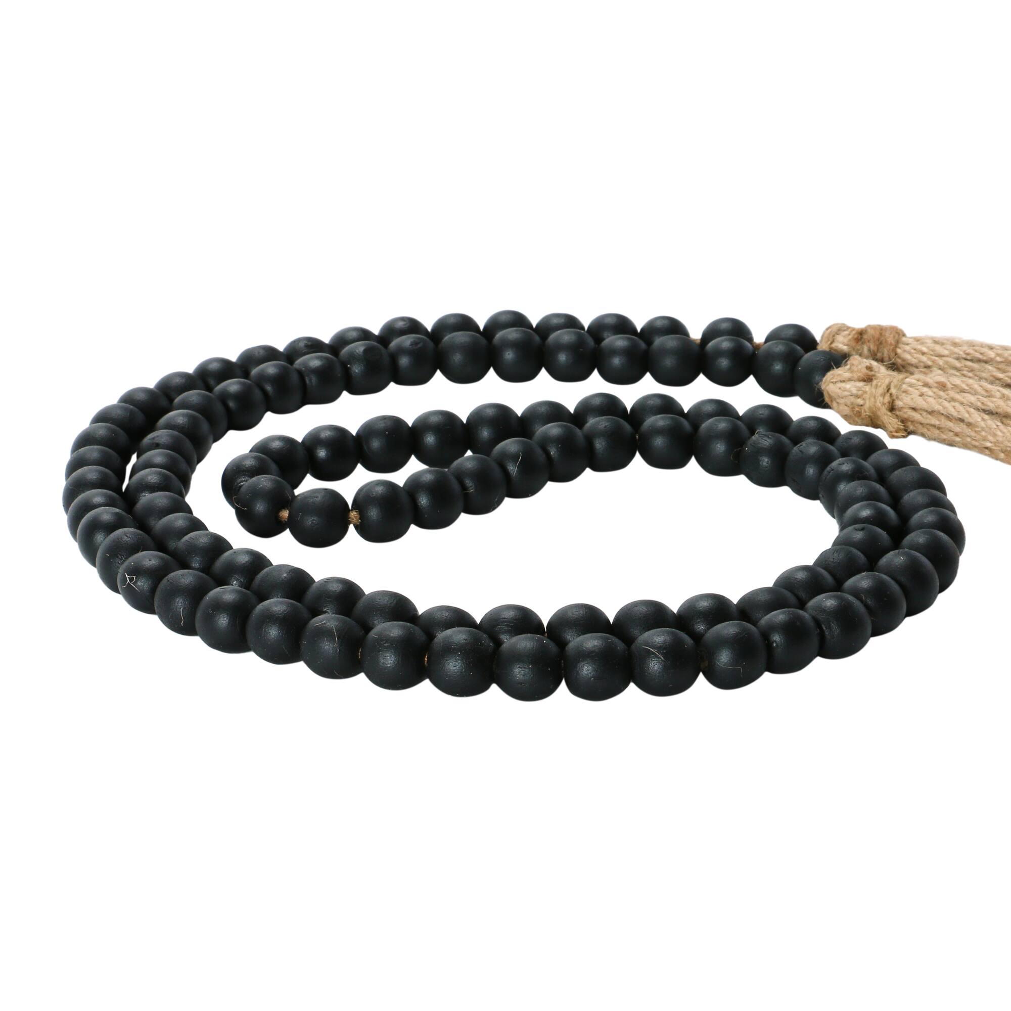 Hello Honey® 6ft. Black Wood Bead Garland with Jute Tassels